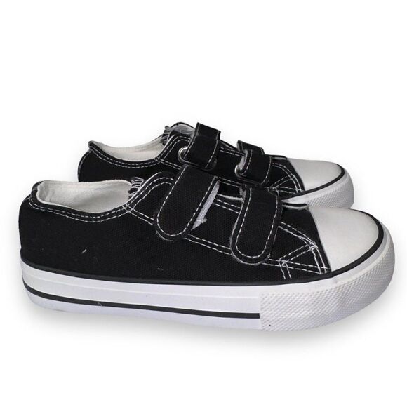 Mishansha Hook & Loop Casual Canvas Sneakers Black / White Youth 2 - Picture 4 of 10